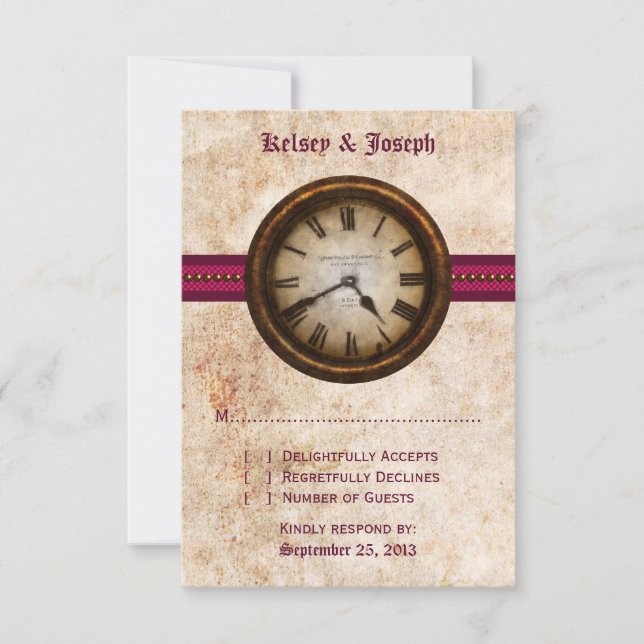Tarjeta de respuesta del reloj antiguo, Fuchsia (Anverso)