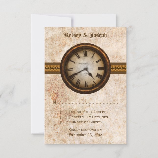 Tarjeta de respuesta del reloj antiguo, marrón (Anverso)