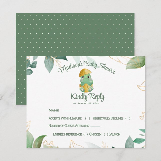 Tarjeta de respuesta Dino Egg Baby Shower (Anverso / Reverso)