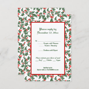 Tarjeta de respuesta editable Green Holly Holiday