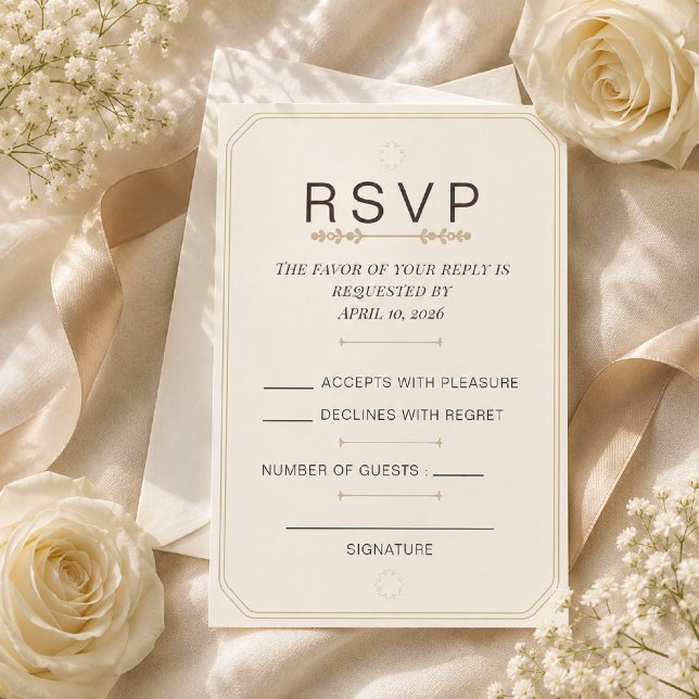 Tarjeta de respuesta Editable Soft Ivory Elegance (Elegant RSVP Card for Timeless Wedding Celebrations)