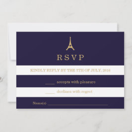 Tarjeta de respuesta Eiffel Tower dorada con rayas