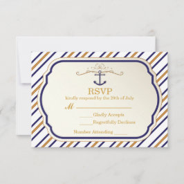 Tarjeta de respuesta elegante ancla náutica oro az