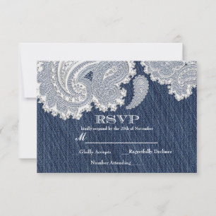 Tarjeta de respuesta elegante de boda en mezclilla