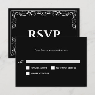 Tarjeta de respuesta elegante de boda gótica en bl
