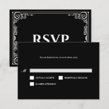 Tarjeta de respuesta elegante de boda gótica en bl