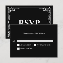 Tarjeta de respuesta elegante de boda gótica en bl