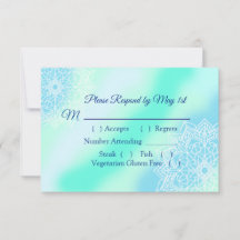 Tarjeta de respuesta elegante de boda mandala azul