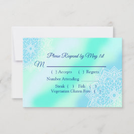 Tarjeta de respuesta elegante de boda mandala azul