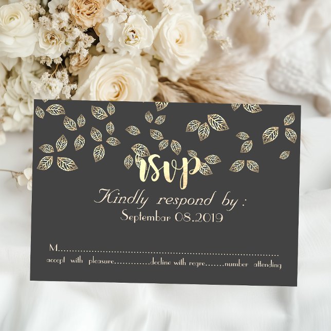 Tarjeta de respuesta elegante de hojas de oro (Subido por el creador)
