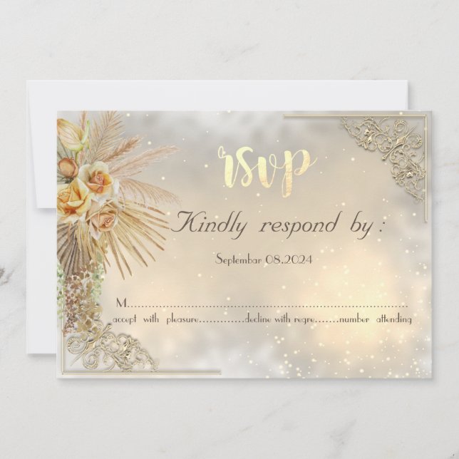 Tarjeta de respuesta elegante de oro corazones boh (Anverso)