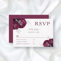 Tarjeta de respuesta elegante de rosas borgoña flo