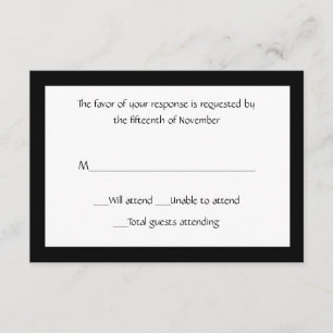 Tarjeta de respuesta elegante en blanco y negro pa