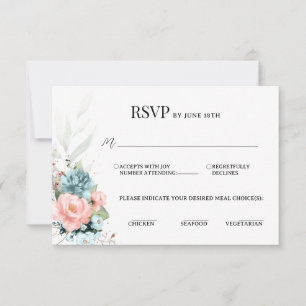 Tarjeta de respuesta elegante floral azul polvorie