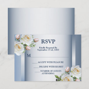 Tarjeta de respuesta elegante floral blanca gris a