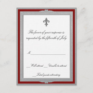 Tarjeta de respuesta elegante gris y Boda rojo