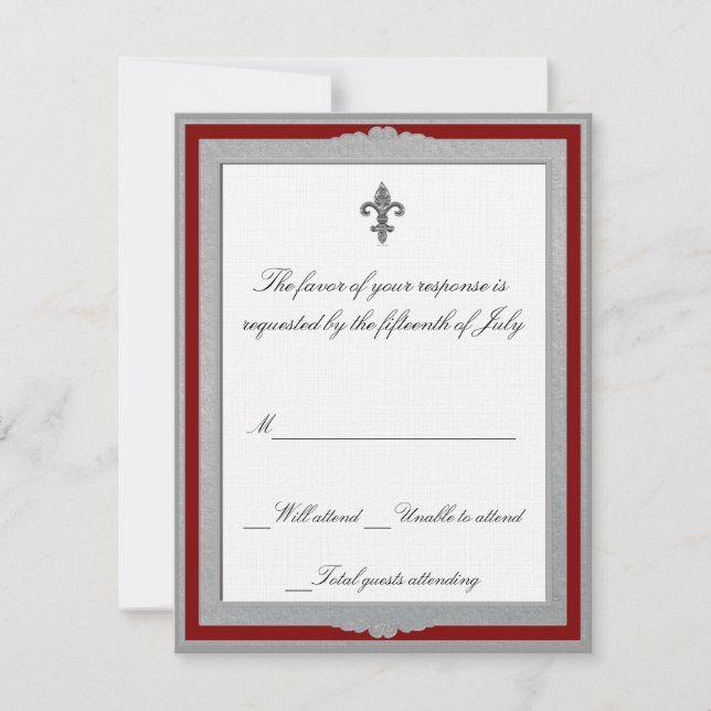 Tarjeta de respuesta elegante gris y Boda rojo (Anverso)