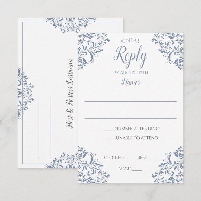 Tarjeta de respuesta elegante - Nadine (azul turbi (Anverso / Reverso)