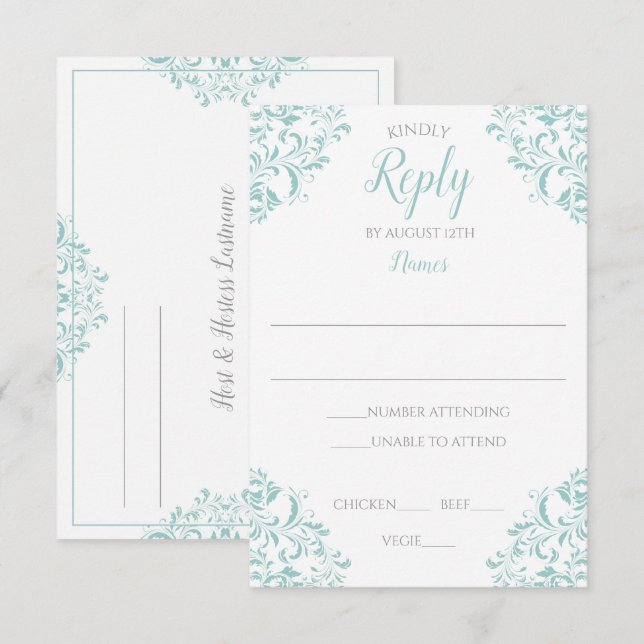 Tarjeta de respuesta elegante - Nadine (Turquesa c (Anverso / Reverso)