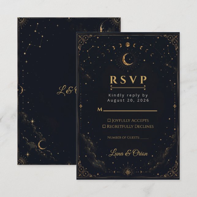 Tarjeta de respuesta elegante para boda celestial  (Anverso / Reverso)