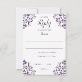 Tarjeta de respuesta elegante vintage de boda Plum
