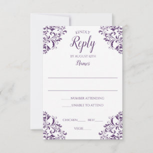 Tarjeta de respuesta elegante vintage de boda Plum