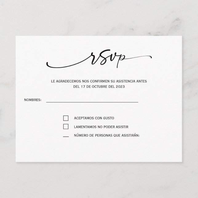 Tarjeta de respuesta en boda española (Anverso)