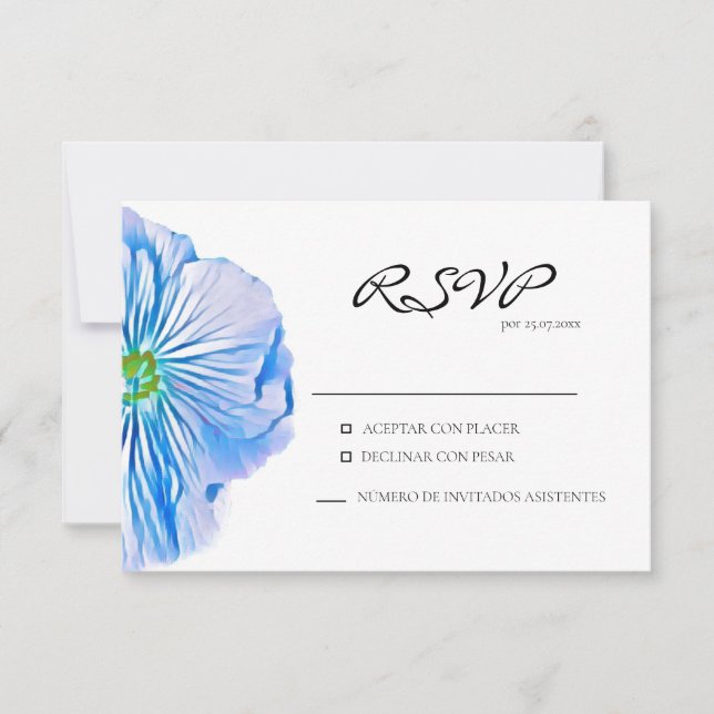 Tarjeta de respuesta española azul floral (Anverso)