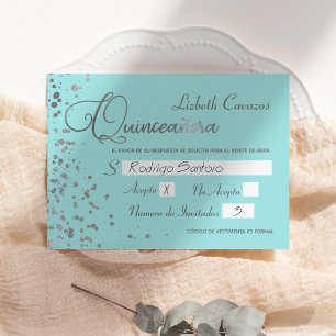 Tarjeta de respuesta española Quinceanera Plata Az