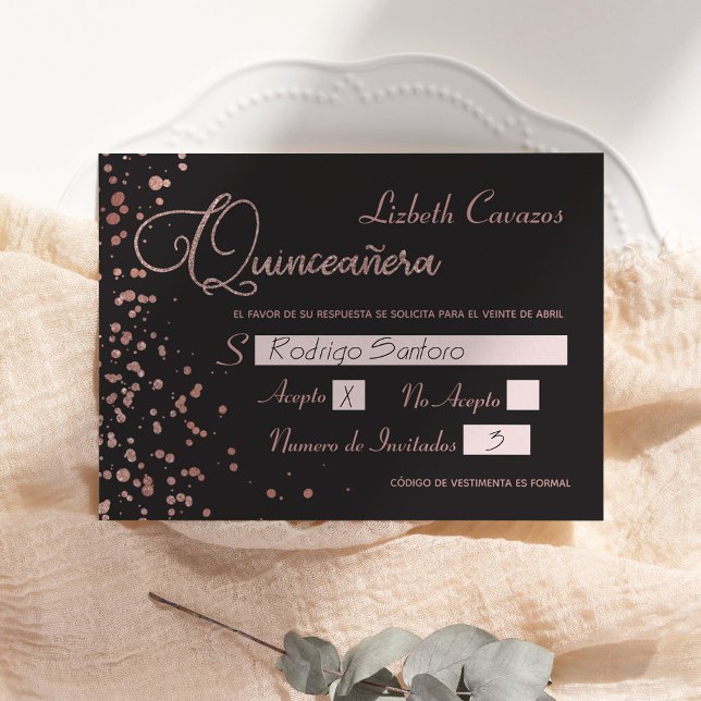 Tarjeta de respuesta española Quinceanera, Rosa Go (Subido por el creador)