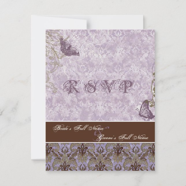 Tarjeta de respuesta Fleur di Lys Damask - Purple  (Anverso)