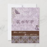 Tarjeta de respuesta Fleur di Lys Damask - Purple 
