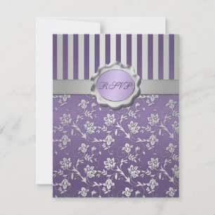 Tarjeta de respuesta floral a rayas púrpura y gris