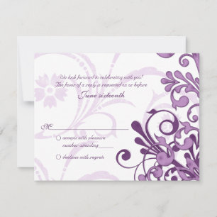 Tarjeta de respuesta floral abstracta púrpura y bl