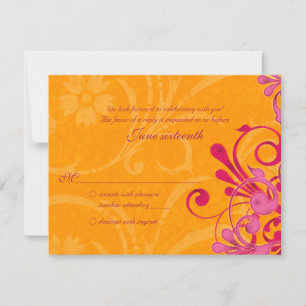Tarjeta de respuesta floral abstracta rosa y naran