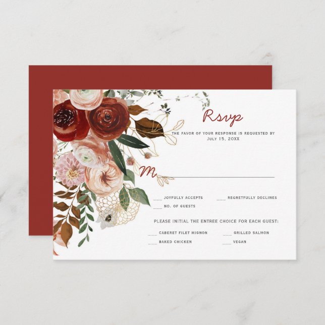 Tarjeta de respuesta floral acuarela boho de otoño (Anverso / Reverso)