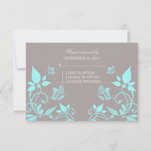 Tarjeta de respuesta floral Aqua Butterfly (Anverso)