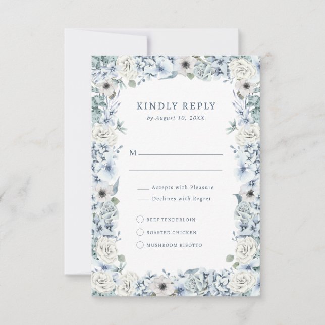 Tarjeta de respuesta floral azul (Anverso)