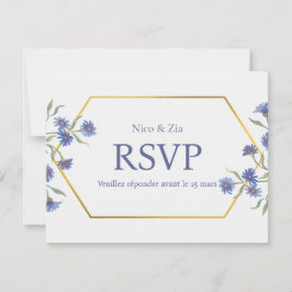 Tarjeta de respuesta floral azul – Boda geométrica