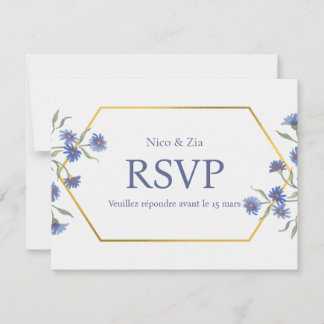 Tarjeta de respuesta floral azul – Boda geométrica