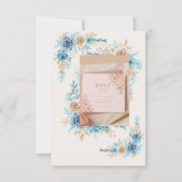 Tarjeta de respuesta floral azul cielo elegante pa