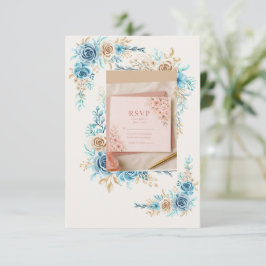 Tarjeta de respuesta floral azul cielo elegante pa