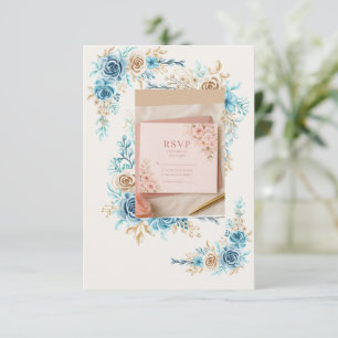 Tarjeta de respuesta floral azul cielo elegante pa