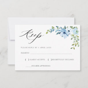 tarjeta de respuesta floral azul claro a la acuare