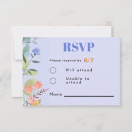 Tarjeta de respuesta floral azul claro de 3,5" x 5