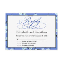 Tarjeta de respuesta floral azul pervinca RSVP