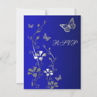Tarjeta de respuesta floral azul plateada con mari