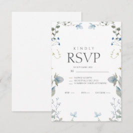 Tarjeta de respuesta floral azul simple