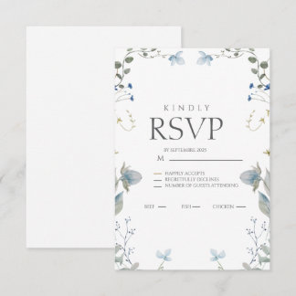 Tarjeta de respuesta floral azul simple