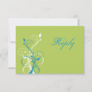 Tarjeta de respuesta floral azul turquesa, verde y